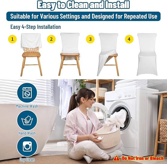 6 PCS Stretch Spandex Chair Covers for Party, Washable Reusable Dining Universal Fitted Removable Chair Cover for Wedding, Holidays, Banquet, Hotel, Celebration
