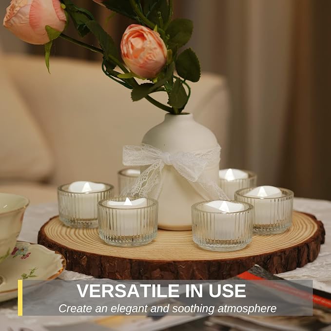 Homemory 48-Pack Cool White Novelty Flickering Flameless Tea Lights, 200+Hours Battery-Operated LED Fake Candles for Wedding Table Centerpieces,Proposal,Anniversary, White Base, Ø1.5'' × H1.3''