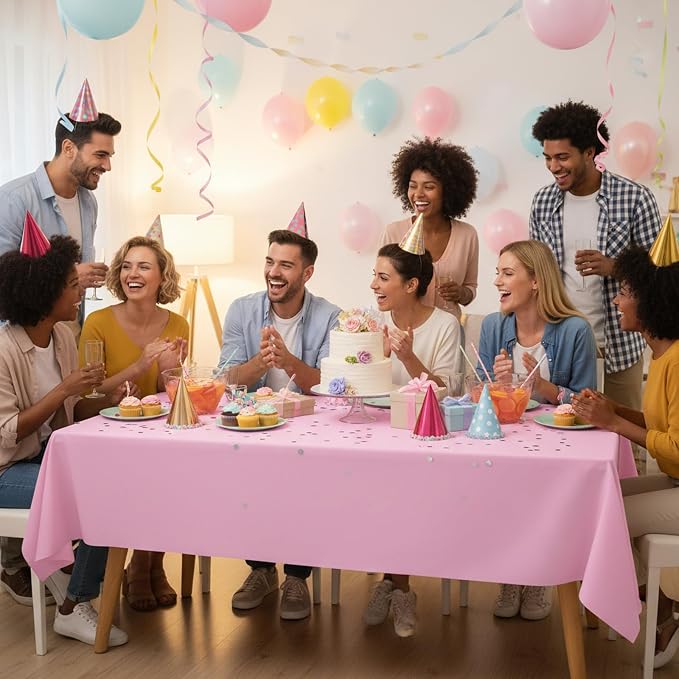 Fixwal 2 Pack Pink 70 x 120 Inch Rectangle Tablecloths, Reusable Heavy Duty Washable Polyester Table Covers for 6-8 Ft Tables, Baby Shower, Birthday, Wedding, Party, Outdoor