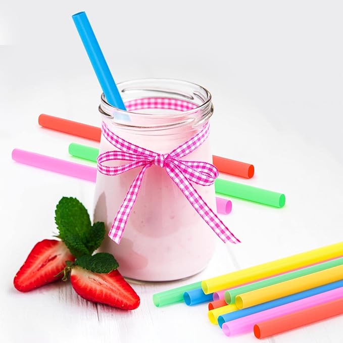 200PCS 8.3 inch Jumbo Smoothie Straws,Colorful Disposable Plastic Large Wide-mouthed Straw