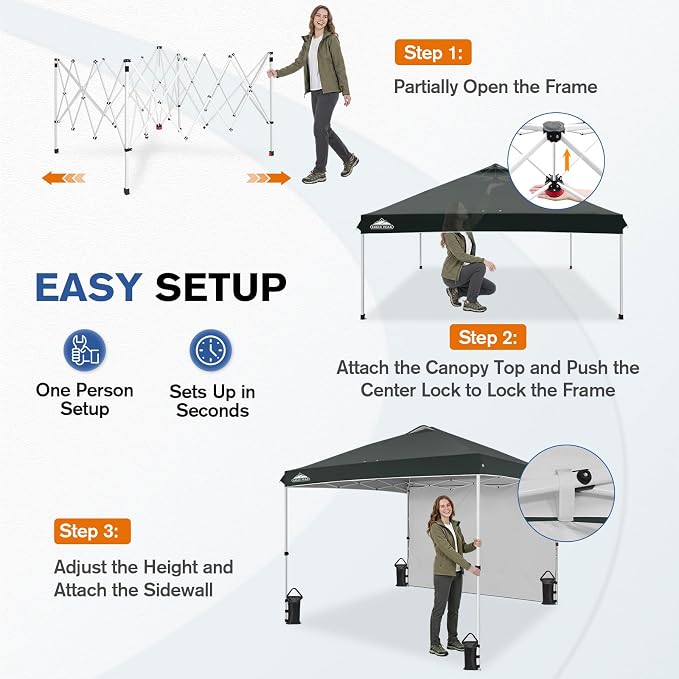EAGLE PEAK Commercial Canopy 10x10 Pop Up Canopy Tent with 1 Sidewall, Easy Setup Heavy Duty Instant Event Shelter for Vendors & Markets, Outdoor Sun Shade, Gray