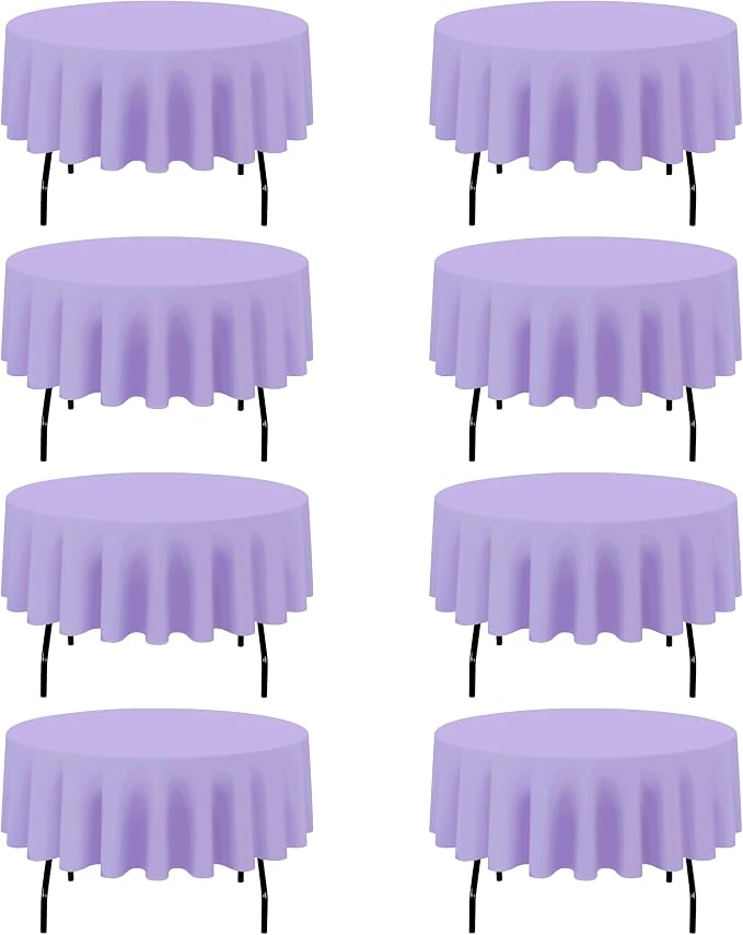 BRILLMAX 8 Pack Lavender Round Tablecloths 90 Inch for 60” Tables - 150 GSM Polyester Fabric, 15" Standard Drop, Water, Stain & Wrinkle Resistant Cloth Cover for Wedding Reception Banquet Dining