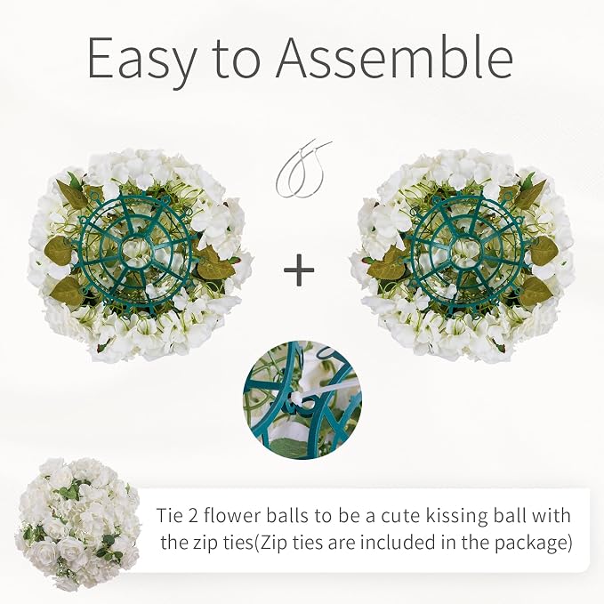 White Flowers Balls for Centerpieces: 2 PCS 14.2" Diam Flower Centerpieces for Tables in Wedding Reception Decorations Arrangement for Party Celebration Planners