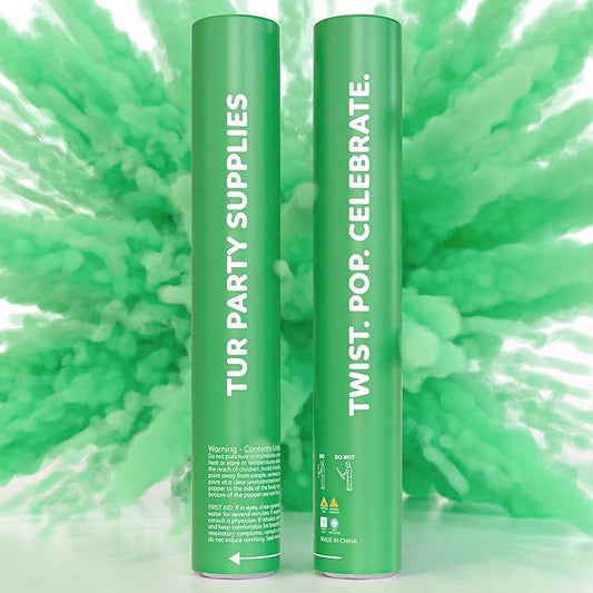 Green Powder Cannons Smoke Bombs Biodegradable Poppers | 2 Pack | Launch 25 ft Far | 12 inch | Decorations For Photoshoots, Gender Reveal, Celebrations, Festivals, and Parties | TUR Party Supplies