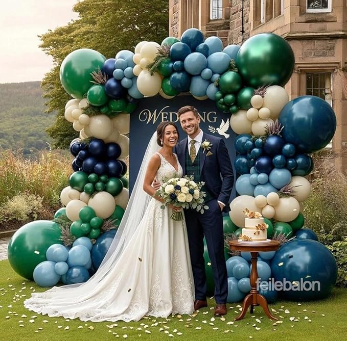 Navy Blue Green Balloon Arch Kit Double Stuffed Emerald Forest Dark Green Blue Sand White Beige Ivory Balloon Garland for Bear Baby Shower Birthday Graduation Wedding Bridal Anniversary Party Decor