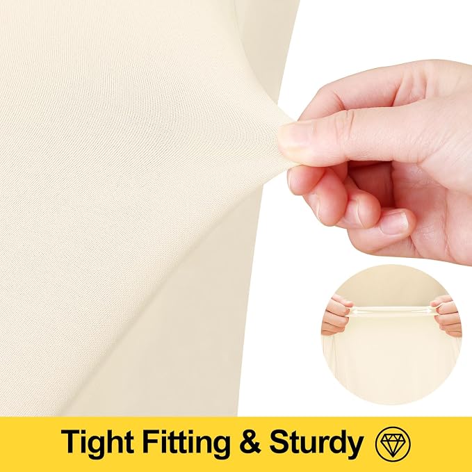Smiry Spandex Tablecloth 2 Pack, Elastic Fitted Stretch Tablecloth for 4FT Rectangle Tables, Waterproof Washable Table Cover Skirt for Outdoor, Wedding, Banquet & Parties (Beige, 48Lx30Wx30H Inch)