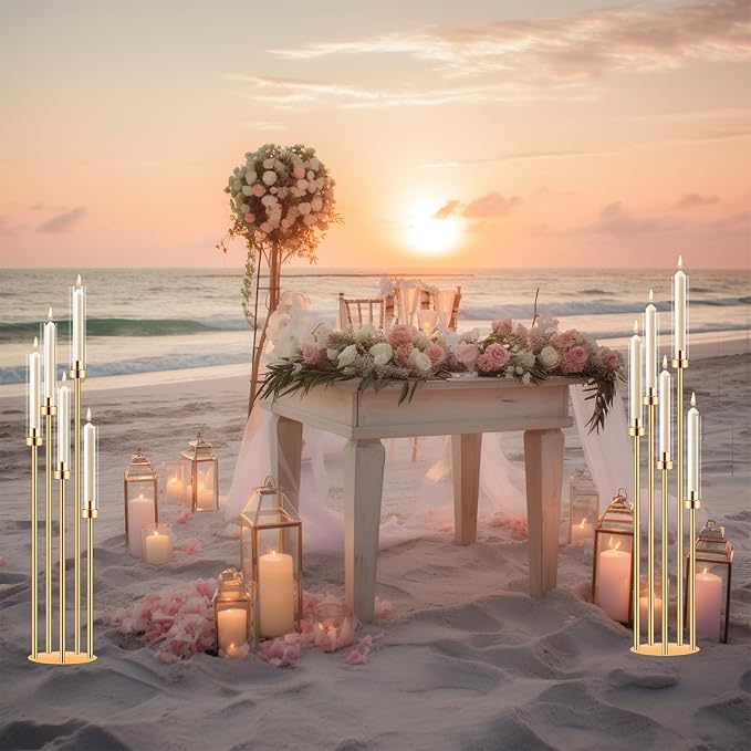 6 Sets Candelabra Centerpieces for Tables,42'' Tall 5 Arms Candlesticks Holder with Lampshade,Wedding Centerpieces,Gold Candle Holders for Wedding,Home Decoration Housewarming Gift,Fit LED Candles