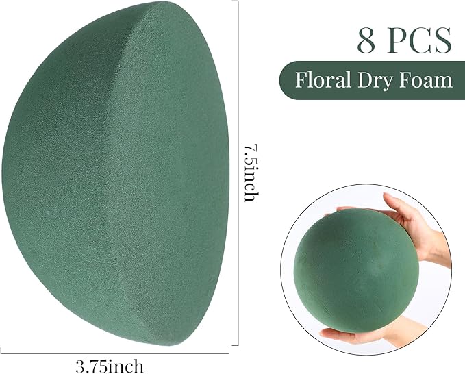 Shihanee 8 Pcs Half Ball Floral Dry Foam Green Round Foam Block Dry Balls Large Flower Craft for Artificial Plant Bouquet Arrangement DIY Craft(7.5 x 3.75 Inches)