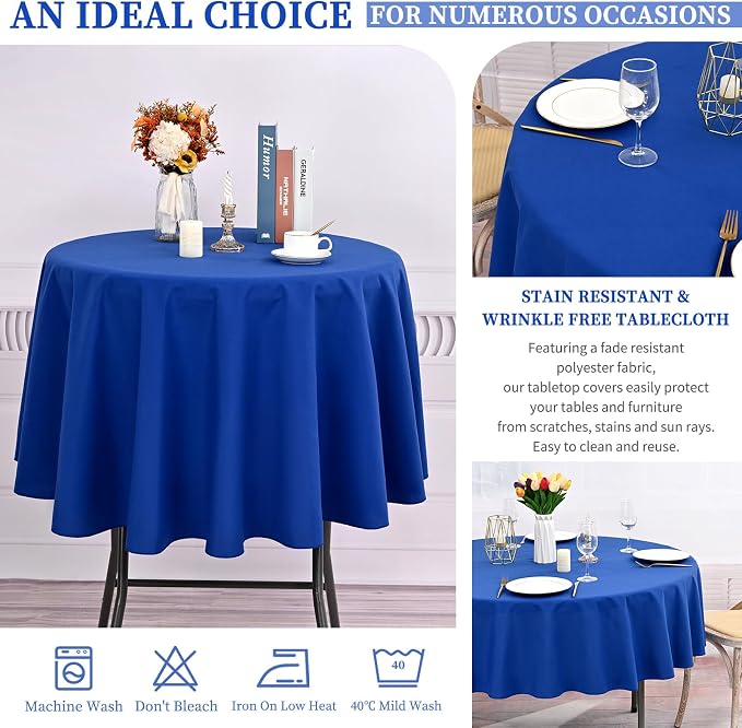 Showgeous 8 Pack Round Tablecloth 70 Inch Round Royal Blue Table Cloths Polyester Tablecloths for Round Tables Washable Decorative Fabric Table Covers for Wedding Dining Party Banquet Buffet