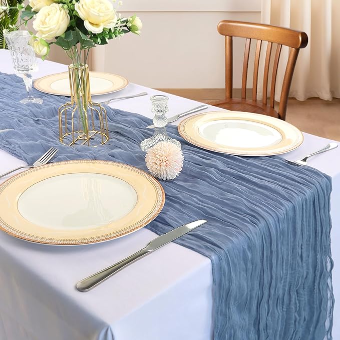 6 Pack 10FT Dusty Blue Cheesecloth Table Runner 120 Inch Long Gauze Rustic Boho Spring Cheese Cloth Table Runner Sheer Fabric for Holiday Party Birthday Bridal Baby Shower