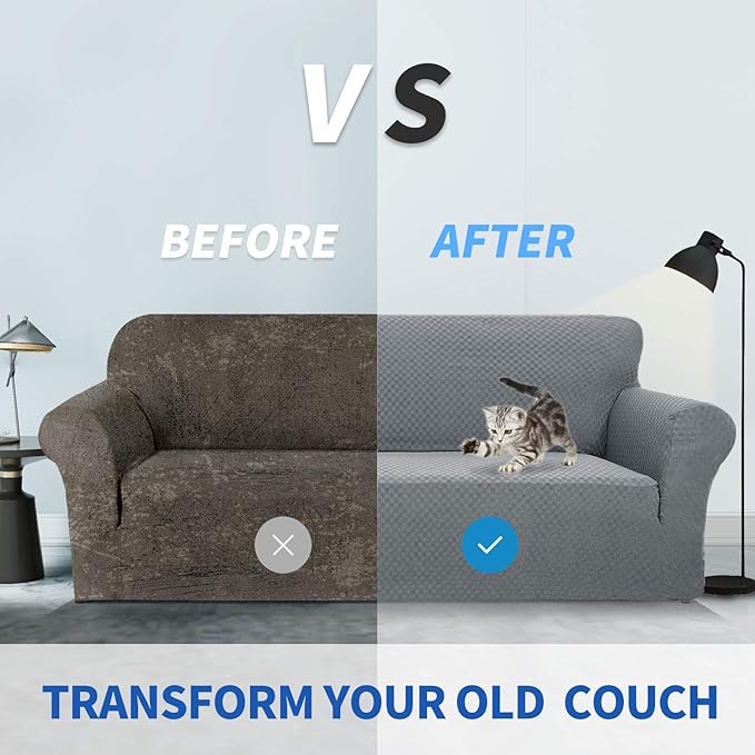 ZNSAYOTX 1 Piece Jacquard Couch Covers for 3 Cushion Couch High Stretch Sofa Cover for Pets Dogs Anti Slip Extra Large Sofa Slipcovers Furniture Protector (XL Sofa, Light Grey)