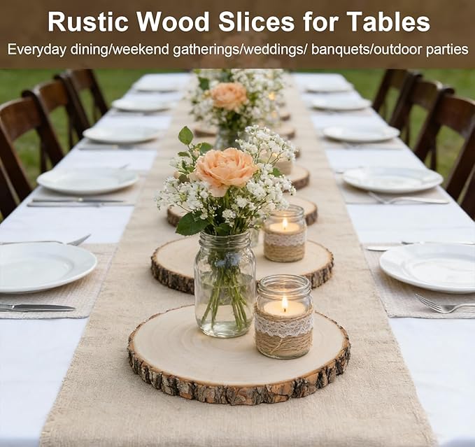 4 Pcs Natural Wood Slices for Centerpieces, 8-9 Inch Unfinished Wood Centerpieces for Tables, Rustic Wooden Discs for Crafts Dinner Table, Baby Shower, Wedding Decorations