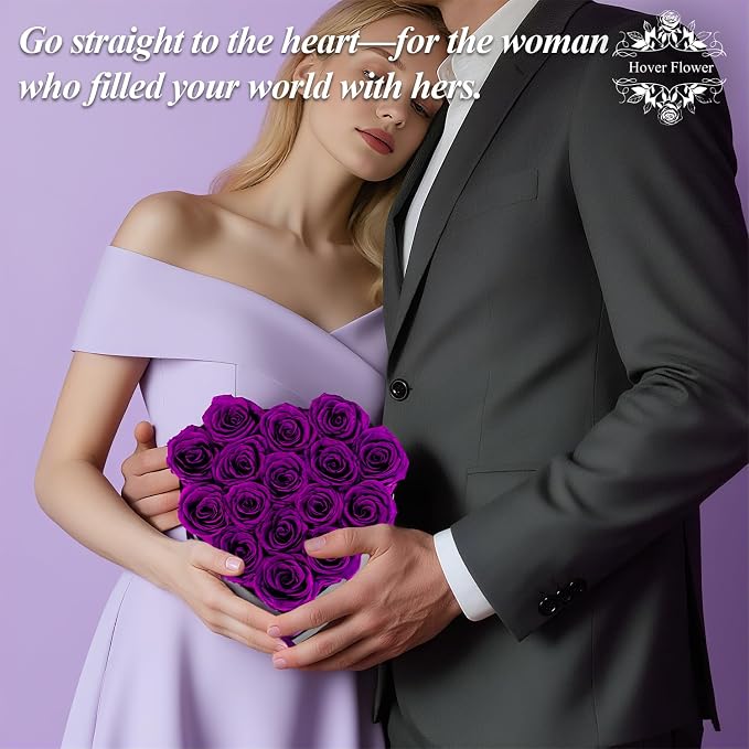 16 Forever Preserved Flowers in a Box, Vanlentines Day Gifts for Her, Eternal Roses Flowers for Delivery Prime, Birthday Gifts for Women Mom Grandma Wife (Purple)