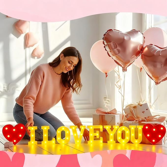 Honoson 10 Pcs I Love You Light up Sign Romantic Heart LED Decoration Anniversary Present Light for Valentine's Mothers Day Wedding Engagement Boyfriend Girlfriend Lover Special Night Party