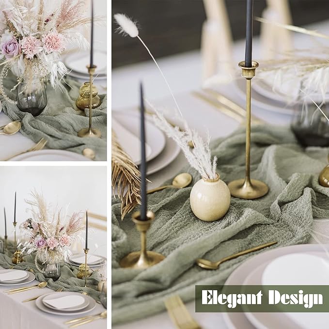 Showgeous 18 Pack Sage Green Cheesecloth Table Runner, 10FT Long Semi-Sheer Boho or Rustic Gauze Table Runner Wedding Table Decor for Wedding Arch Draping Bridal Shower Holiday Party St Patricks Day