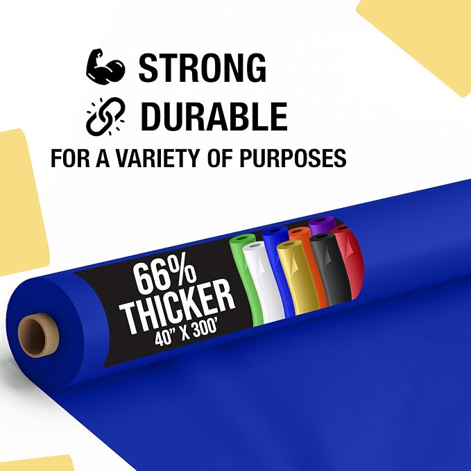 Party Solids 66% Thicker Premium Dark Blue Plastic Table Cover Roll 40" X 300' Table Cloth Plastic Cover Roll Quality Thick Banquet Rolls Disposable Tablecloth Rolls Strong American Based Company