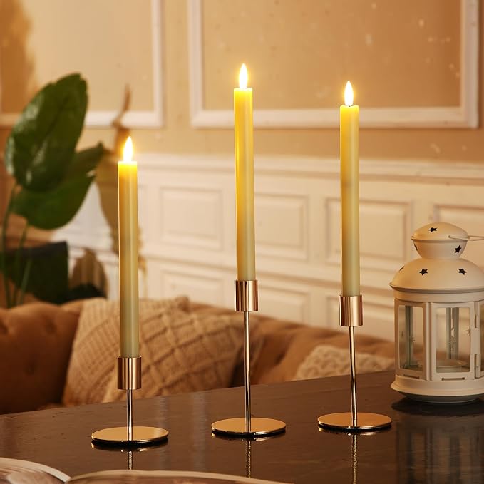 Sieral Candle Holders Bulk Taper Candlesticks Holders Set Modern Decorative Metal Candelabras for Wedding Anniversary Home Dinning Table Centerpiece Xmas Party Decor(Gold,15 Pcs)