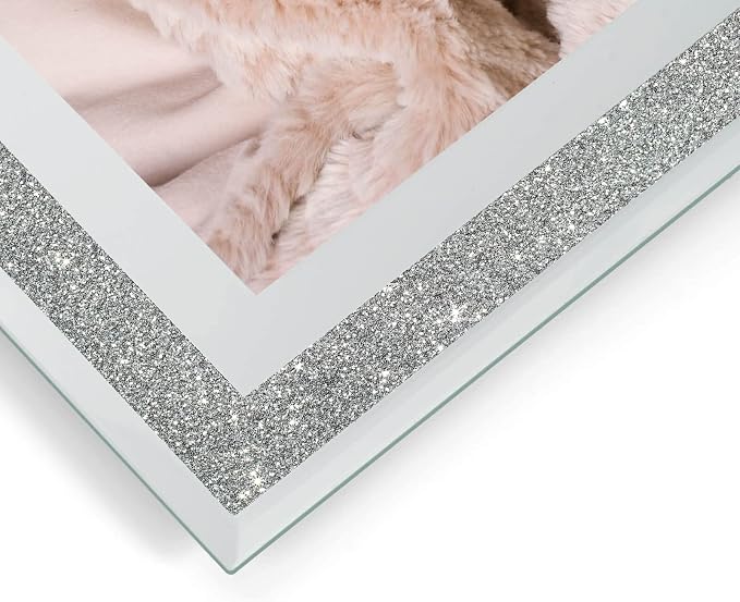 HIKWADERY 8x10 Picture Frames Silver - Set of 2, Sparkle Real Glass 8 by 10 Photo Frame Mirrored Edge Great Gift, for Tabletop Display, Wedding Birthday Mothers Day Gifts (8 x 10, Glitter Silver)
