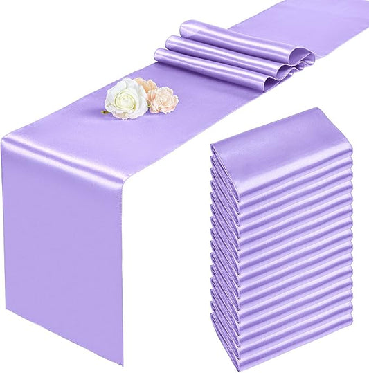 15 Pack Light Purple Satin Table Runners 12 x 108 Inch Long Table Runners for Rectangle Round Tables,Smooth Satin Table Runner for Wedding,Birthday Party Banquets Graduation Engagements Decoration