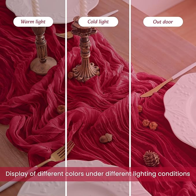 16Pack Burgundy Table Runner 10FT Burgundy Cheesecloth Table Runner 35x120Inch Long Boho Table Runners Rustic Gauze Table Runners for Party Wedding Bridal Shower Baby Shower Decorations