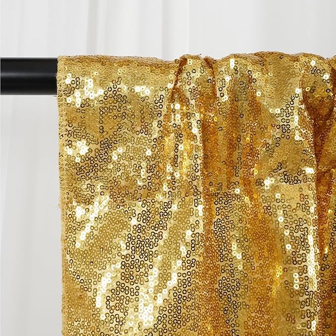 SquarePie 6x8ft Gold Sequin Backdrop for Photography, Satin-Backed Real Sequin Curtain, Enhanced Coverage Shimmering Background with 4" Rod Pocket for Wedding, Birthday, Party Decor, 1 Panel