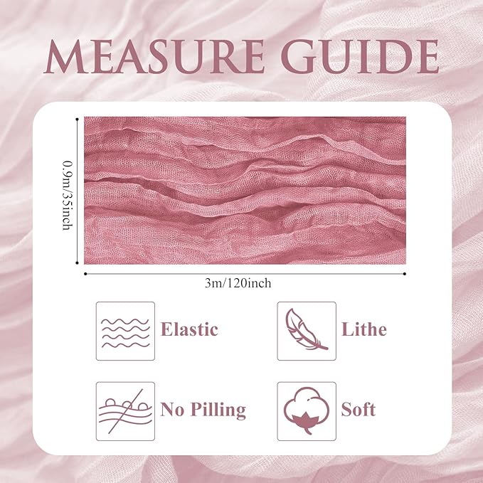 6PCS Table Runner Cheesecloth 10FT Dusty Rose Boho Gauze Cheese Cloth Rustic Sheer Table Runners for Wedding Birthday Bridal Baby Shower Party Decoration