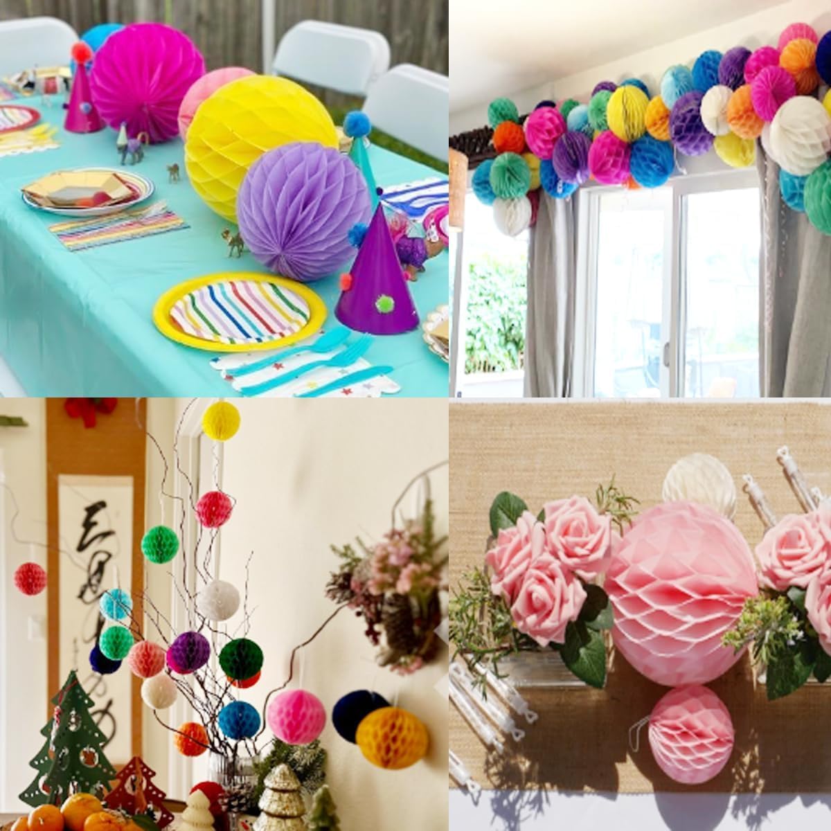 20pcs Honeycomb Flower Balls Party Honeycomb Balls Decoration Paper Flower Balls Tissue Paper Flower Ball Pom Poms Ball for Birthday Wedding Home Decor (3inch+6inch, Peach)