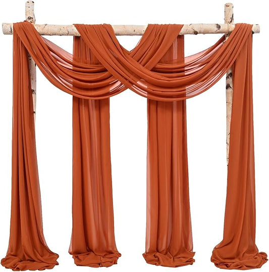 Wedding Arch Draping Fabric,4 Panels 28"x20ft Terracotta Wedding Arch Drapes for Ceremony Chiffon Fabric Drapes Arbor Drapery Wedding Arch Decorations for Reception Sheer Backdrop Curtains for Party