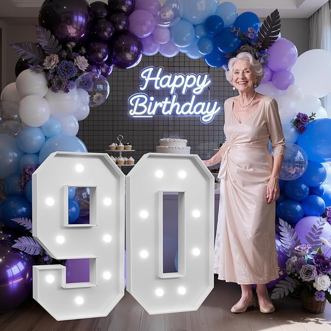 3FT Marquee Numbers 90 with Lights, Large Light Up Numbers Sign for 90th Birthday Party Decorations, Anniversary Celebration Backdrop Decor for Women and Men