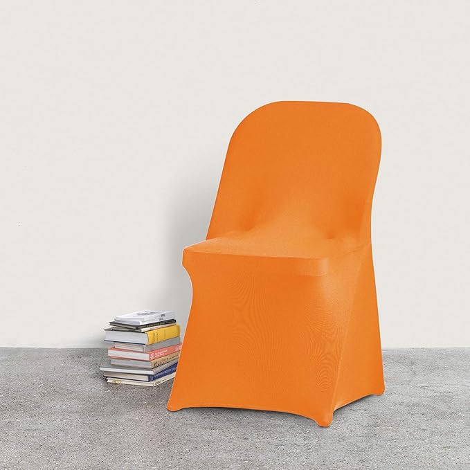 Peomeise Stretch Spandex Folding Chair Cover for Wedding Party Dining Banquet Event (Orange,25pcs)