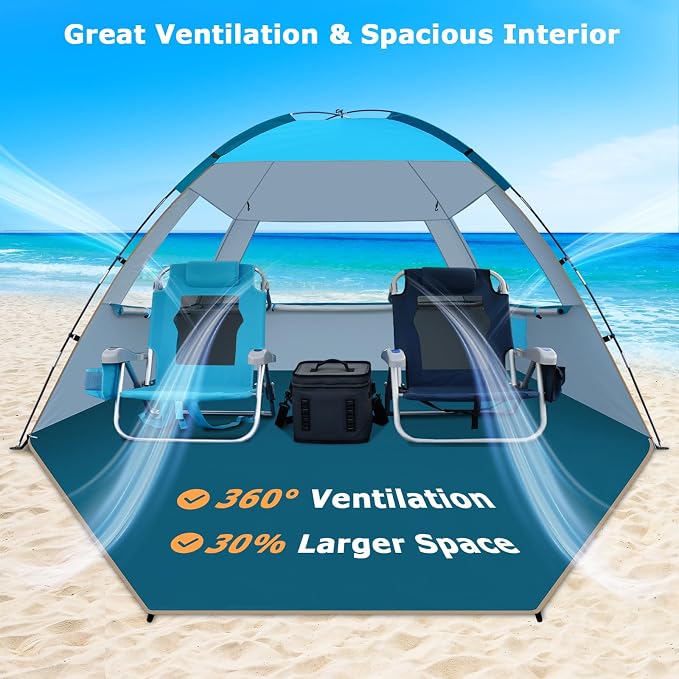 COMMOUDS Beach Tent Sun Shelter for 3/4/6/8 Person, UPF 50+ UV Protection Beach Shade Canopy Tent, Lightweight, Easy Set Up and Carry