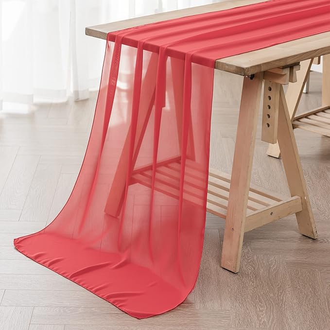 12Pack 9ft Christmas Chiffon Table Runner 14x108 Inch Sheer Romantic Table Runner for Wedding Birthday Party Bridal Shower Outdoor Decoration-Red