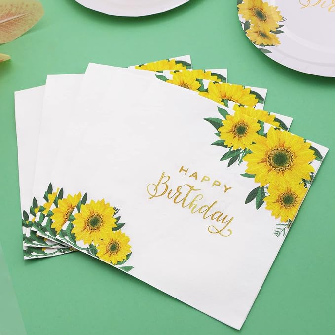 Sunflower Birthday Decorations for Women, Happy Birthday Plates and Napkins for Women Girl, Sunflower Party Decorations Serves 25, Thanksgiving Fall Party Decorations