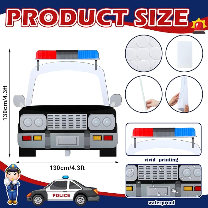Amyhill 4.3 Feet Police Car Cardboard Stand-up Cutout Life-Size Police Academy Hero Theme Party Decorations Photo Props Backdrop Standup for Cop Car Theme Baby Shower Retirement Graduation Decor