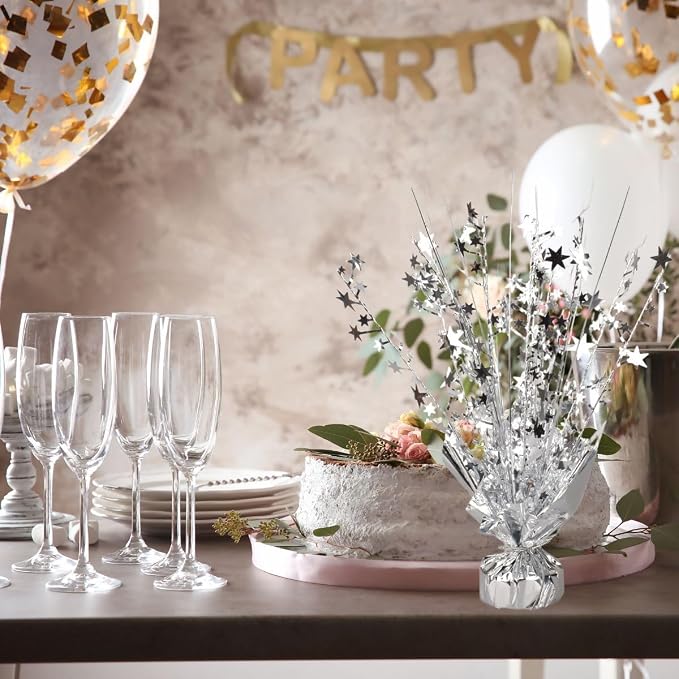 6 Pack Metallic Foil Spray Centerpiece Star Table Decoration Burst Table Centerpieces for Birthday Wedding Anniversary Graduation Holiday Party Supplies Decor (Silver)