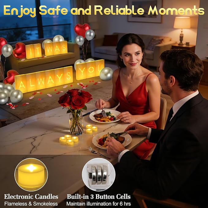 Lewondr IT WAS ALWAYS YOU Light Up Letters with 30pcs 6H Tea Lights Candles & Balloon & 2000 Rose Petals, Luminary Bags Engagement Party Decorations & Anniversary Decorations Ideal Gift for Men&Women