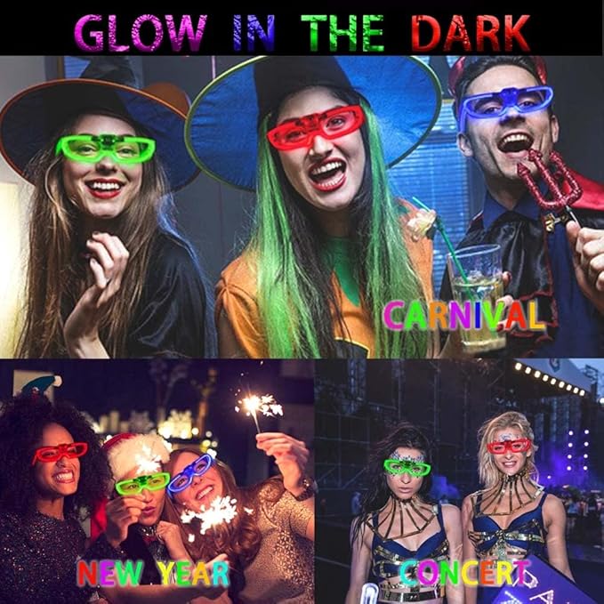50 Packs LED Glasses Mardi Gras Party Supplies ,5 Neon Colors,3 Light Modes Light up Glow Sticks Glasses Toys Party Favors for kids Adults Fit Halloween World cup 2026 4th of july Graduations (50)