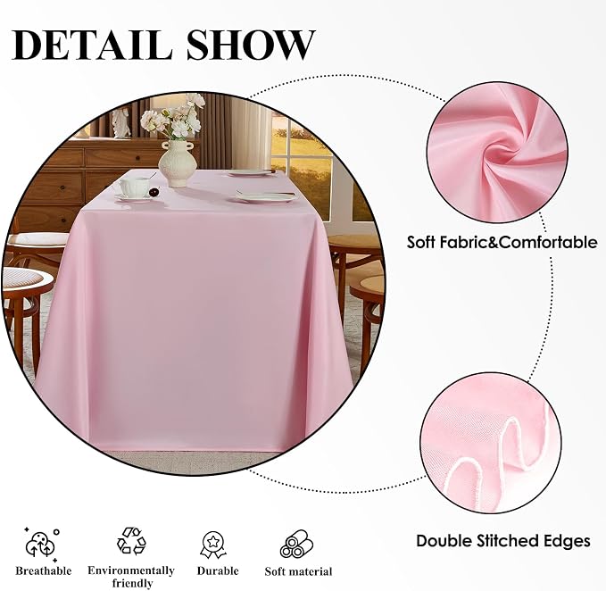 Rectangle Tablecloths 90x132 Inch 6 Pack Pink Tablecloth for 6ft Washable Decorative Linen Polyester Table Cloths for 8ft Dining Table Banquets Buffet Parties and Wedding