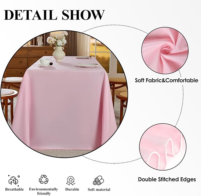 Rectangle Tablecloths 60x120 Inch 6 Pack Pink Tablecloth for 6ft Washable Decorative Linen Polyester Table Cloths for 8ft Dining Table Banquets Buffet Parties and Wedding