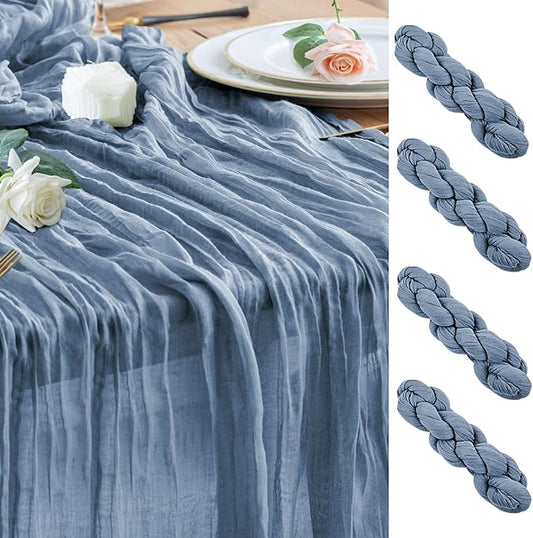 Wokceer Cheesecloth Table Runner 4Pack 10FT Dusty Blue Boho Gauze Fall Thanksgiving Cheese Cloth Table Runner for Party Long Rustic Sheer Table Runners for Baby Bridal Shower Wedding Easter Table