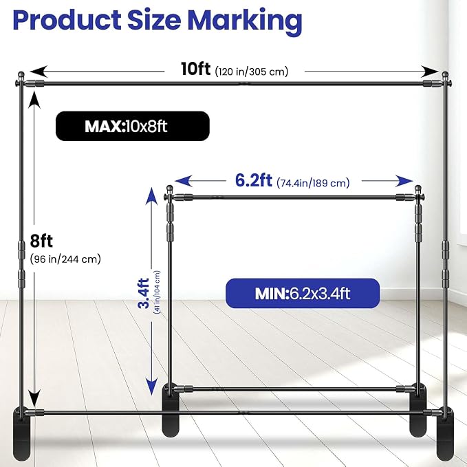 Jiang&Rong 10x8ft Photo Backdrop Stand Kit - Adjustable Banner Stand with Step and Repeat Frame for Professional Photography, Trade Shows, Events