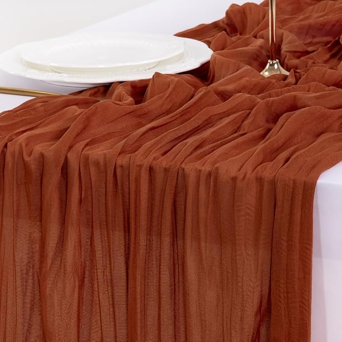 Socomi 10pcs Terracotta Valentine's Day Cheesecloth Table Runner Boho Rustic Gauze 120 inch 10FT Cheese Cloth Runner for Wedding Party Baby Shower Birthday Home Decor Holiday Decorations