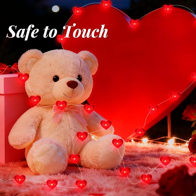 AIKEI 2 Pack Valentines LED Fairy Lights Battery Operated, Red Heart String Lights Waterproof 7 Feet 20 Led Firefly Starry Lighting for Wedding Party Bedroom Table Valentine's Day Decoration