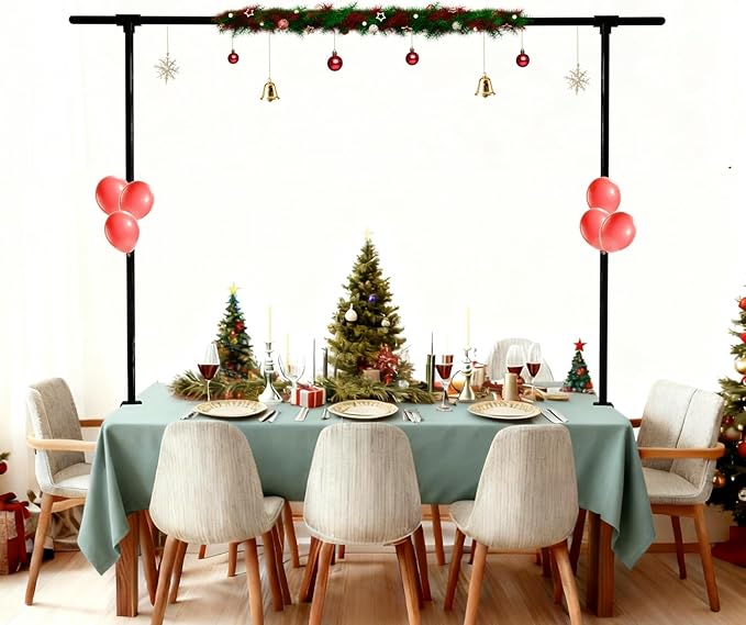 Beyeutao Over The Table Rod Stand with Clamps Adjustable 16"-87" Length 30"-45" Height Metal Balloon Arch Stand Black Table Backdrop Frame Suitable for Photography Wedding Birthday Party Christmas