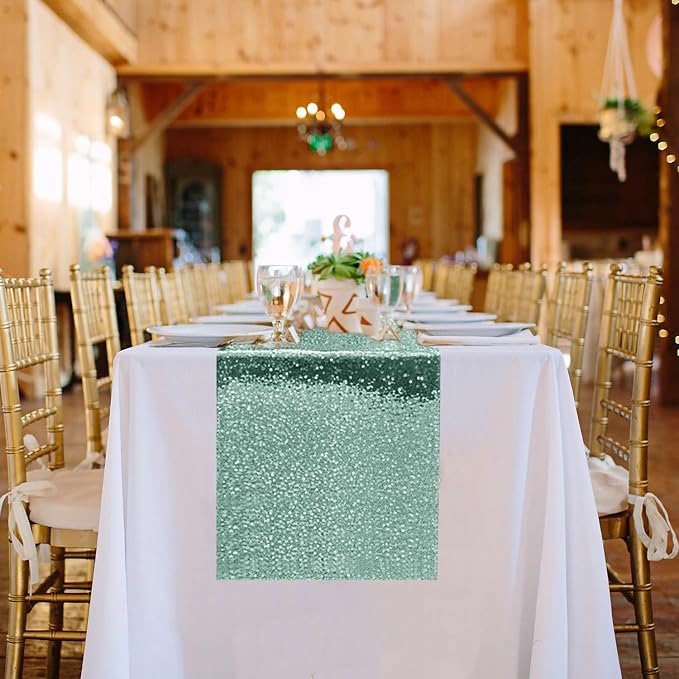 10 Packs 12 x 72 inches Mint Green Sequin Table Runner, Glitter Runner for Birthday Party Supplies Wedding Holiday Celebration Baby Shower Engagement Anniversary Decor