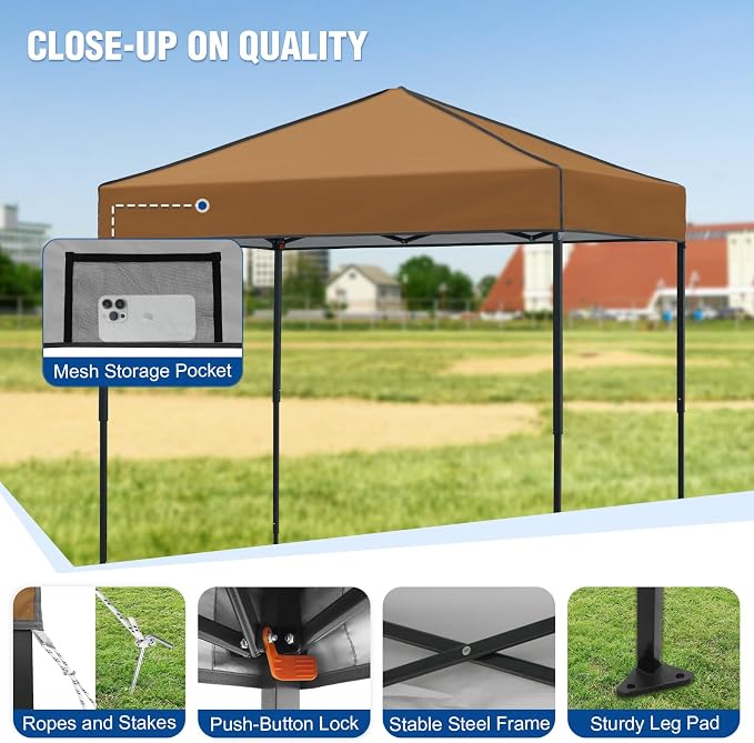 6x4 Pop Up Canopy Tent, Instant Portable Beach Canopy, Outdoor Tent with Carry Bag for Camping, Sports, Tailgating, Events, Khaki