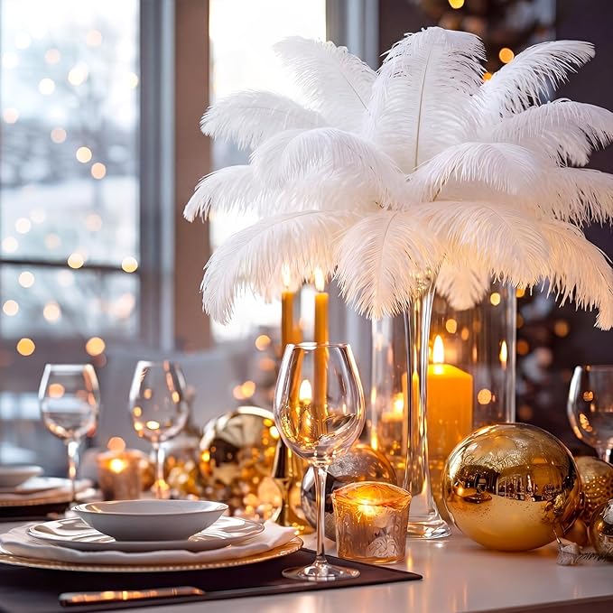 Maitys 180 Pcs Large Natural Ostrich Feathers Bulk 14-16 Inch (35-40cm) 12-14 Inch (30-35cm) 10-12 (25-30cm) Ostrich Feathers Plumes for Centerpieces Wedding (White)