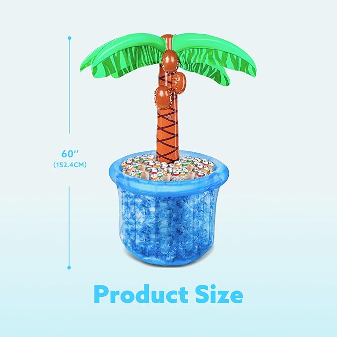 JOYIN 60" Inflatable Palm Tree Cooler, Beach Theme Decor, Pool Party Decorations, Luau Hawaiian Birthday Party Supplies, Summer Outdoor Drink Cooler (Blue)