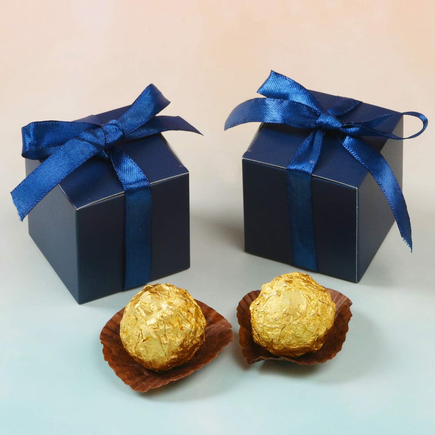 COTOPHER 60pcs Wedding Favor Boxes, Paper Gift Boxes 3x3x3 Inches Small Gift Boxes with Ribbons Small Boxes for Gifts, Crafting, Cupcake, Candy, Bridesmaid Proposal Boxes，Easy Assemble Boxes (Navy)