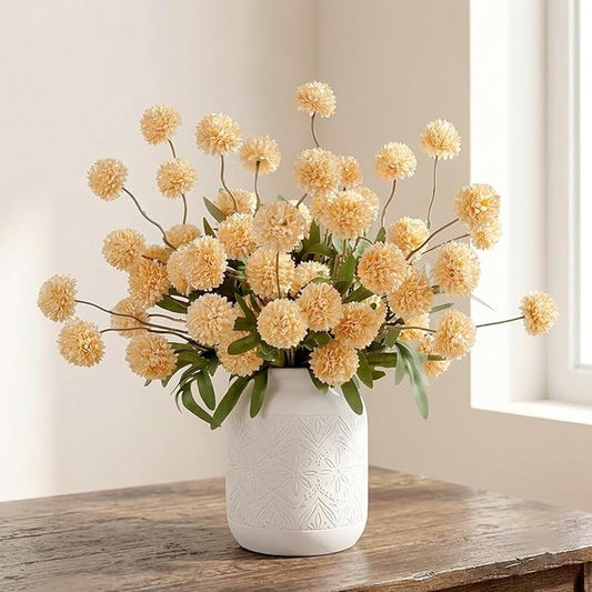 10pcs Faux Cream Kiku Flowers, 5 Heads Each Stem & 4 Branches Eucalyptus Stems, Artificial Small Mini Chrysanthemum Flowers for Aesthetic Room Decor, Floral Arrangements Centerpiece